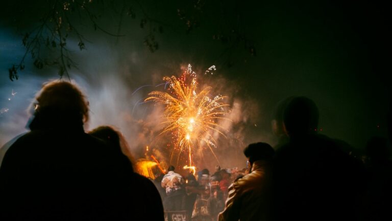 pessoas assistindo explosão de fogos de artificio